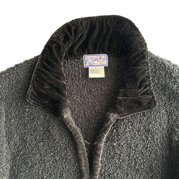 April Cornell Velvet Trim Boucle Cottage Black Jacket M - Picture 3 of 9